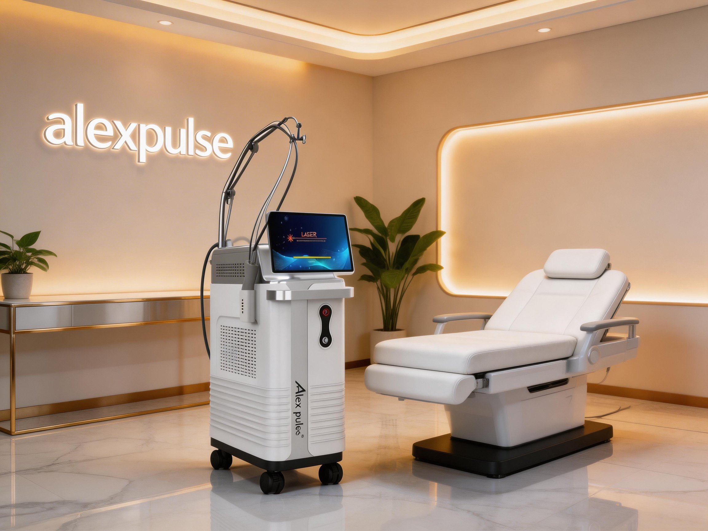 A person receiving a treatment using a laser device